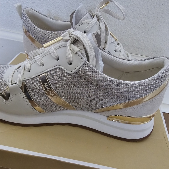 Michael Kors Dash Glitter Chain Mesh and Leather Trainer Sneakers - Picture 9 of 12